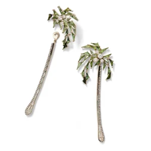 Palm and Stem Earrings - Green Tourmaline & Aquamarine
