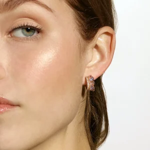 Petite Ruched Hoops - Tanzanite & Diamond Pavé