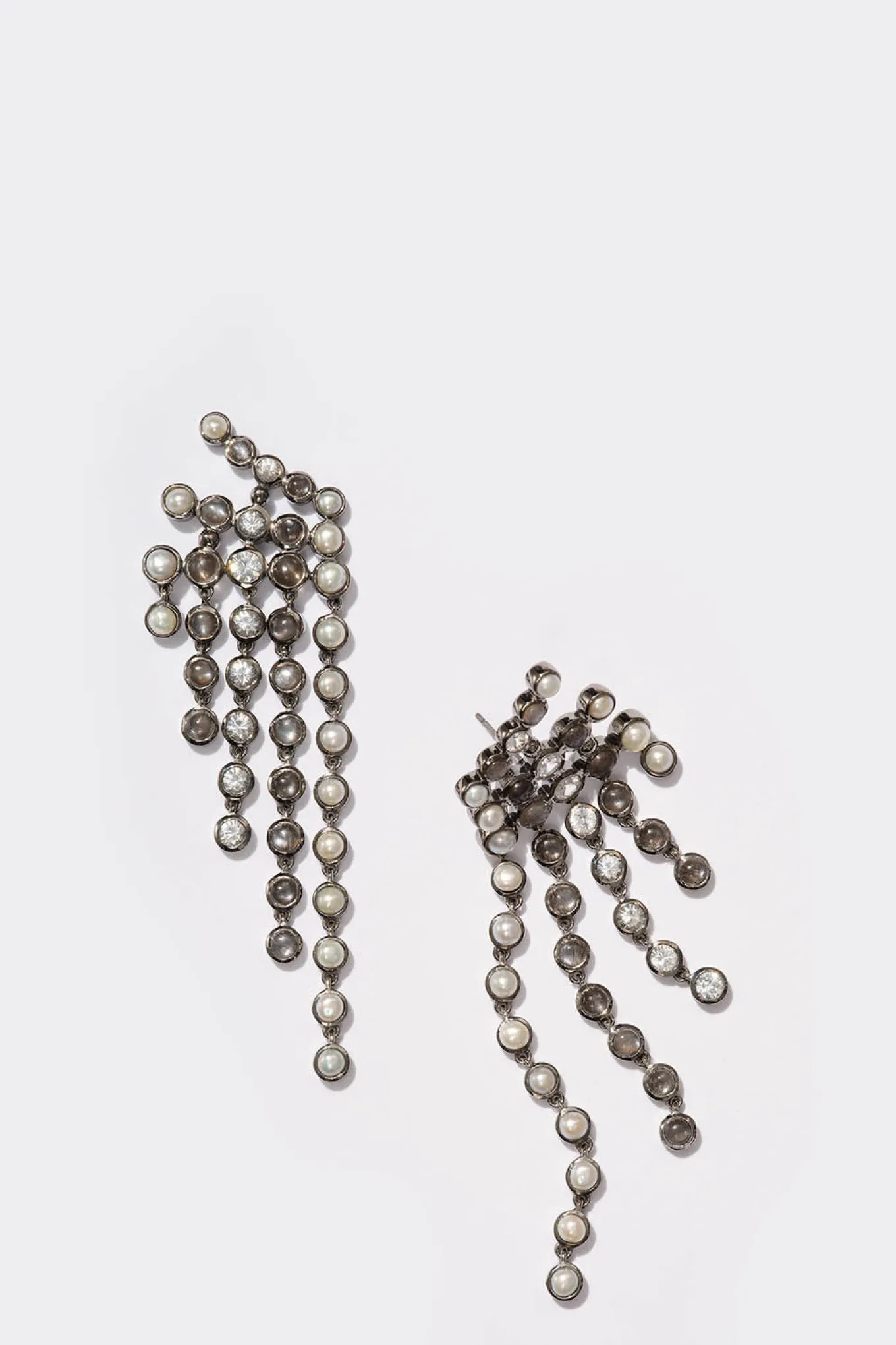 pixelated_fringes_earring_0.webp Pixelated Fringes Earrings - Pearl, White Zircon & Black Sheen Moonstone