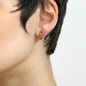 Ruched Ear Clips - Fire Opal