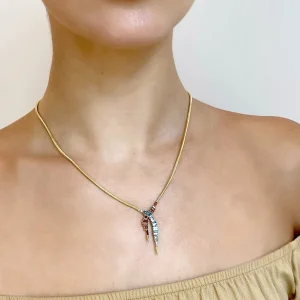 Ruched Lariat Necklace - Aquamarine & Spinel
