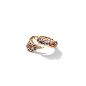 Ruched Open Coil Ring - Tanzanite, Peach Tourmaline, Andalusite