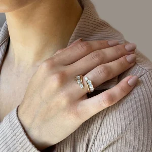 Ruched Open Coil Ring - with Diamond Points