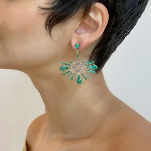 Sea Anemone Earrings - Emerald & Diamond