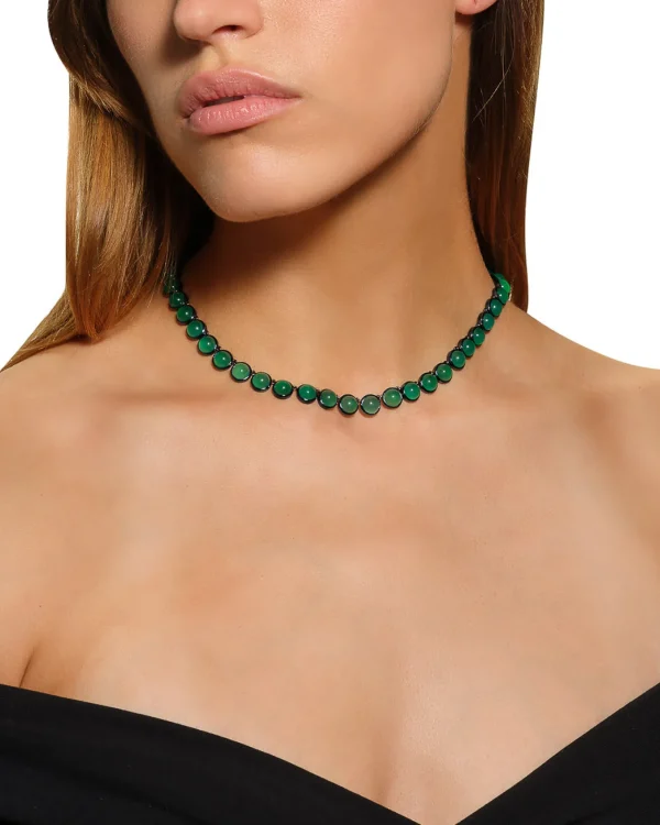 Small Dot Rivière Necklace - Green Onyx