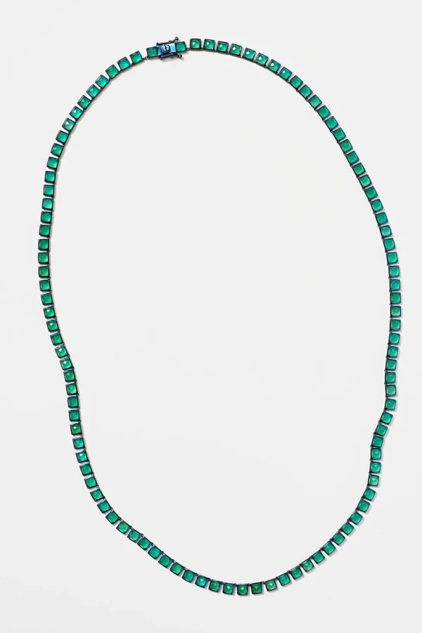 Small Tile Opera Necklace - Green Onyx