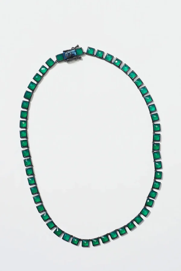 Small Tile Rivière Necklace - Green Onyx