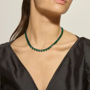 Small Tile Rivière Necklace - Green Onyx