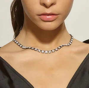 Small Tile Rivière Necklace - Rainbow Moonstone