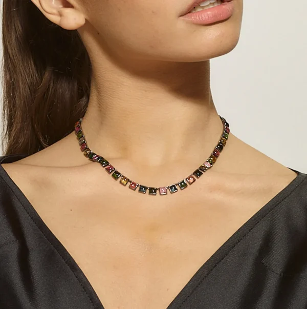 Small Tile Rivière Necklace - Multi Tourmaline