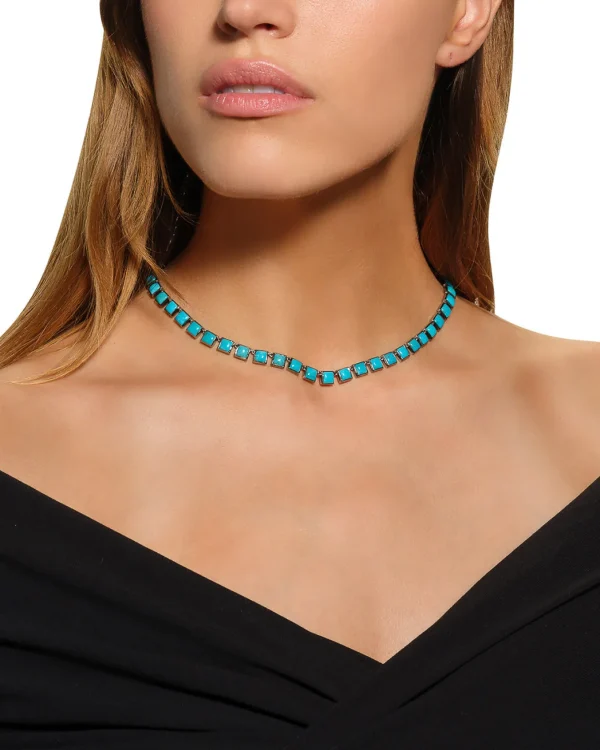 Small Tile Rivière Necklace - Turquoise