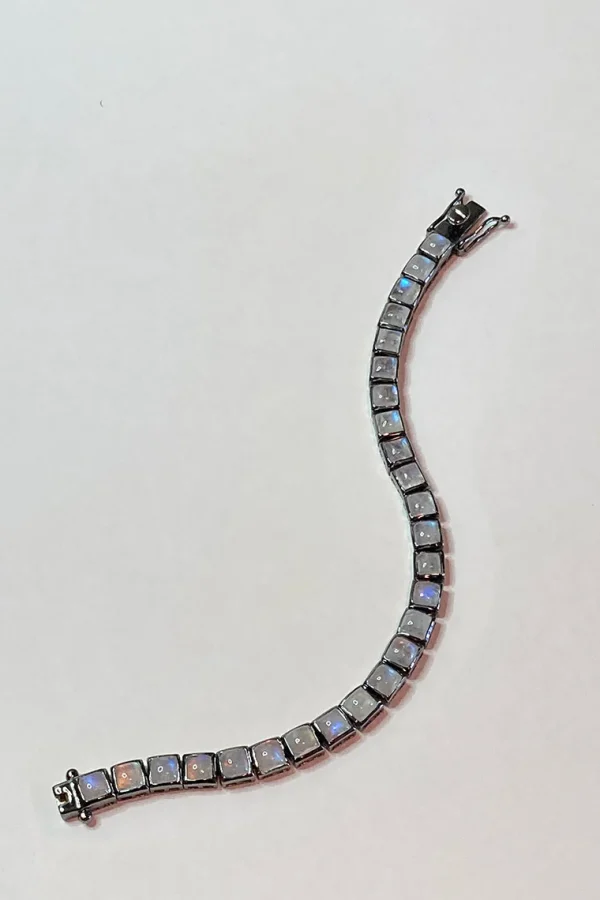 Small Tile Tennis Bracelet - Rainbow Moonstone