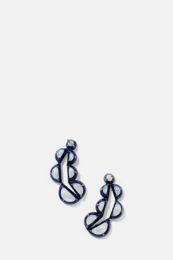 Split Pea Blue Enameled Climbers - Rainbow Moonstone