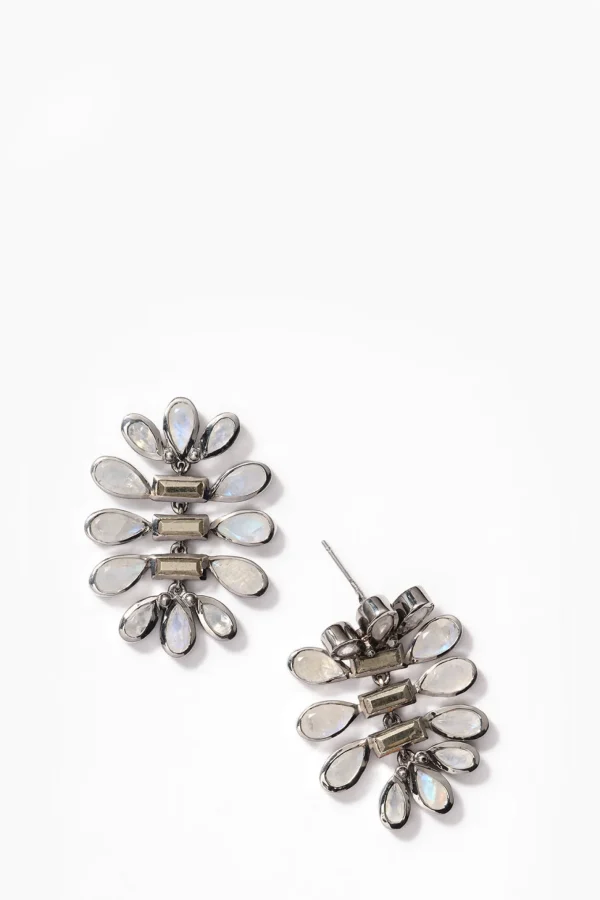 Tamago Earrings - Pyrite & Rainbow Moonstone
