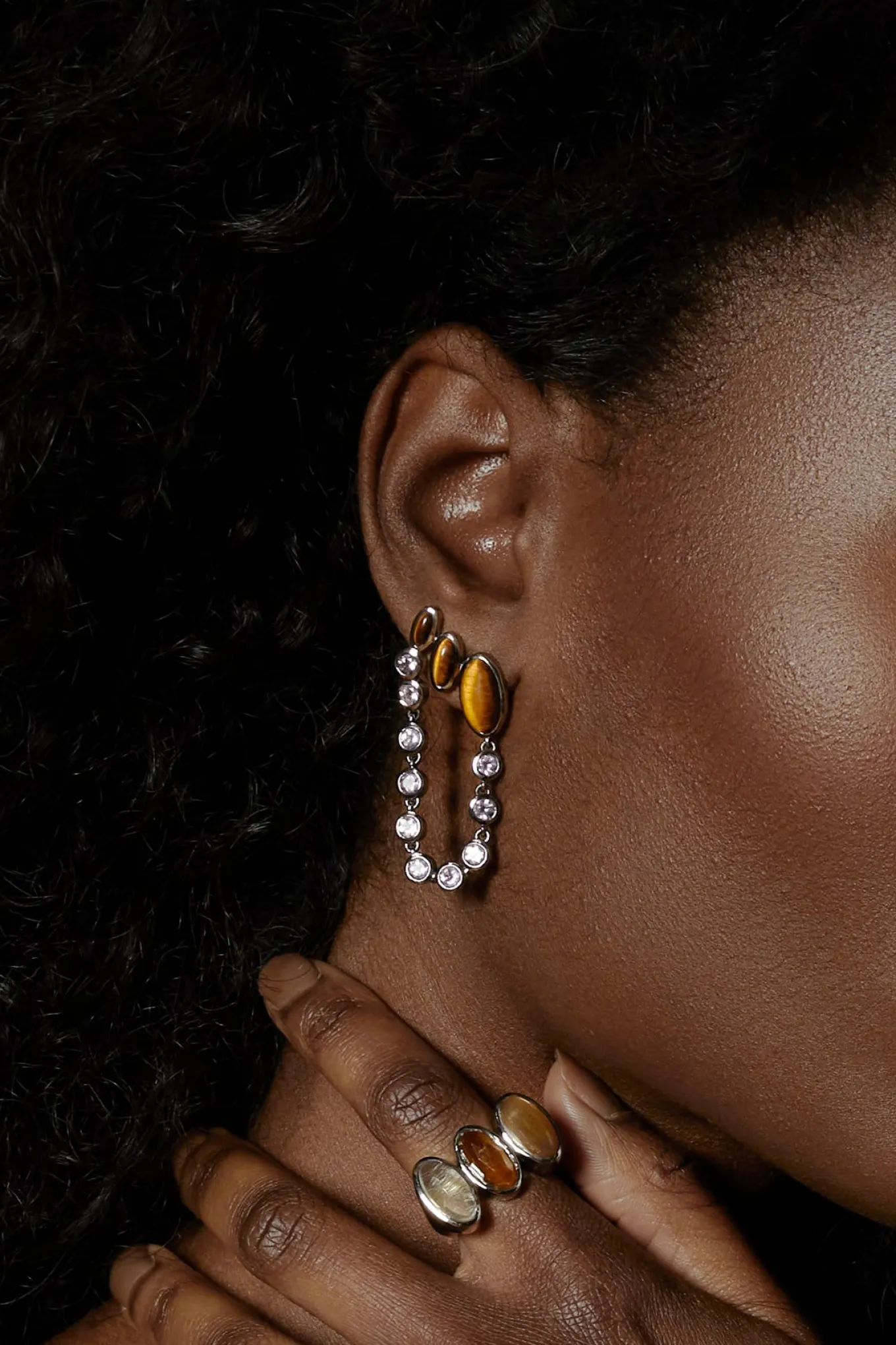 taper_amp_chain_earrings__1.webp Taper & Chain Earrings - Tiger's Eye