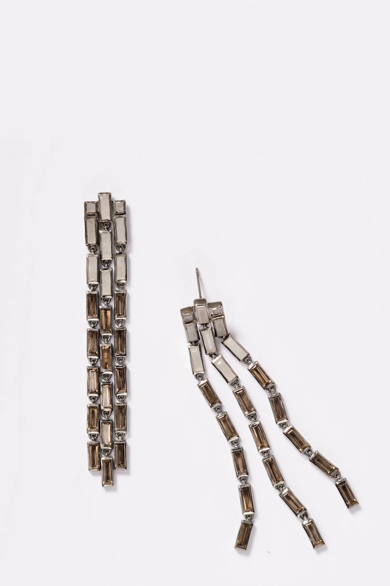 triple_baguette_stiletto__0.webp Triple Baguette Stiletto Earrings - White Agate & Smokey Quartz