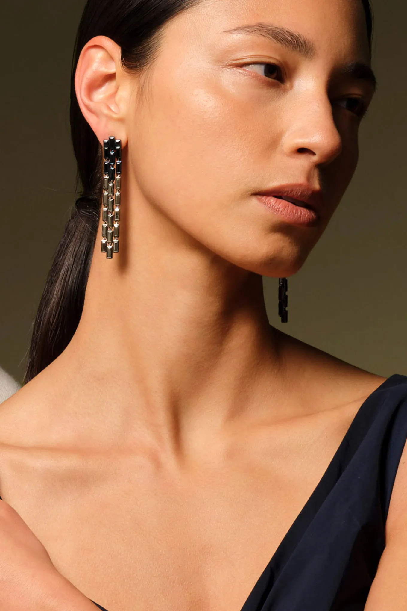 triple_baguette_stiletto__1-1.webp Triple Baguette Stiletto Earrings - Pyrite & Black Spinel