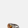 Triple Elliptic Ring - Tiger's Eye, Rutilated Quartz, & Golden Sheen Moonstone