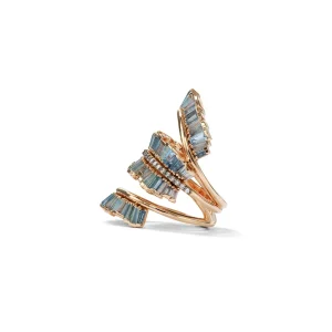 Triple Ruched Ribbon Ring - Aquamarine & Blue Peruvian Opal