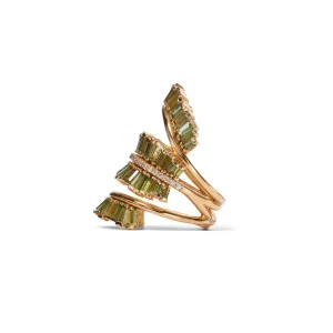 Triple Ruched Ribbon Ring - Green Tourmaline
