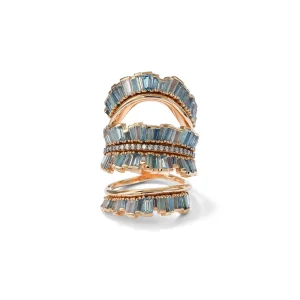 Triple Ruched Ribbon Ring - Aquamarine & Blue Peruvian Opal