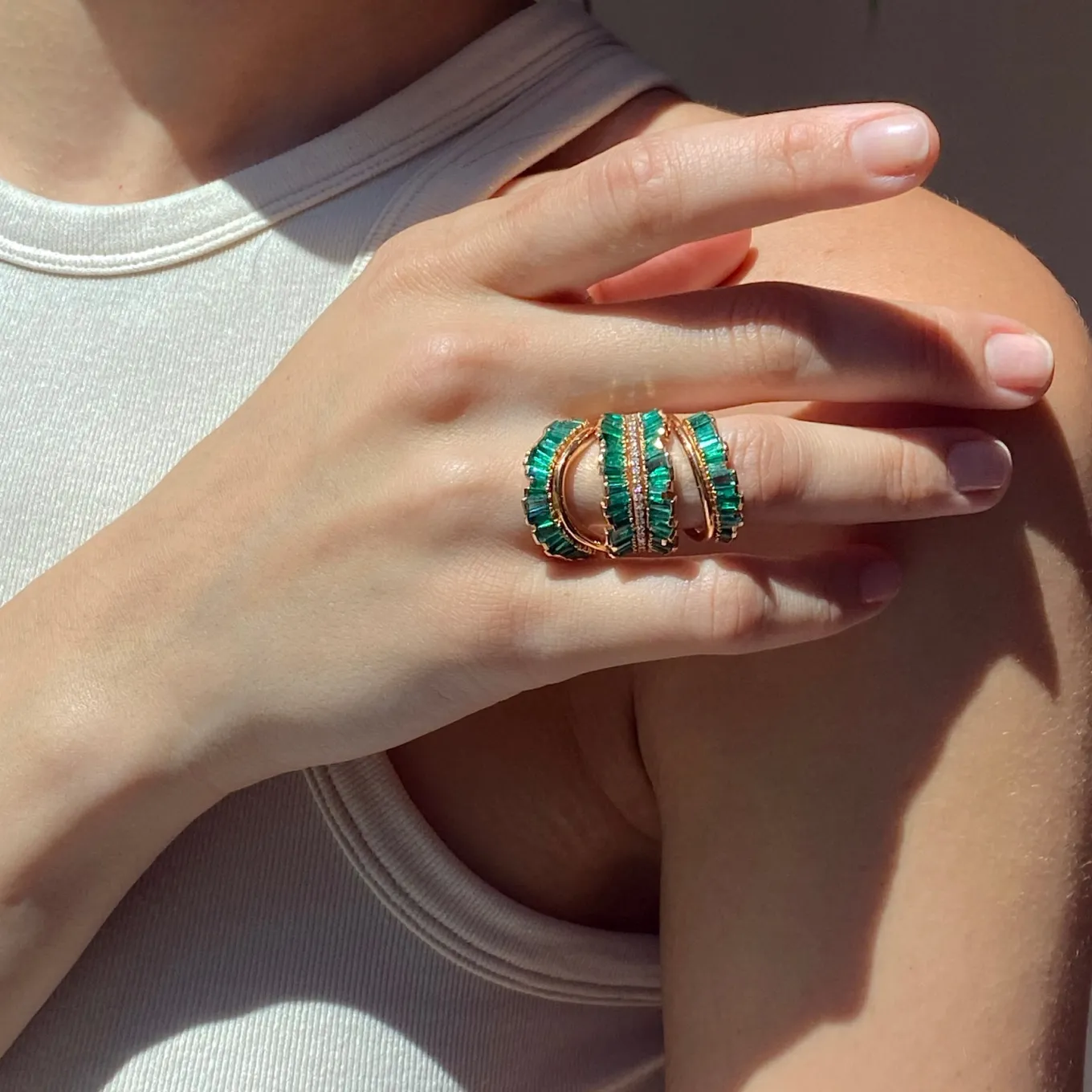 triple_ruched_ribbon_ring_2-2.webp Triple Ruched Ribbon Ring - Emerald