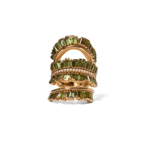 Triple Ruched Ribbon Ring - Green Tourmaline