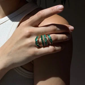 Triple Ruched Ribbon Ring - Emerald