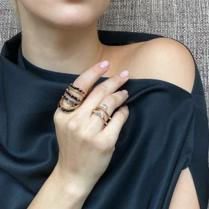 Triple Ruched Ribbon Ring - Black Spinel