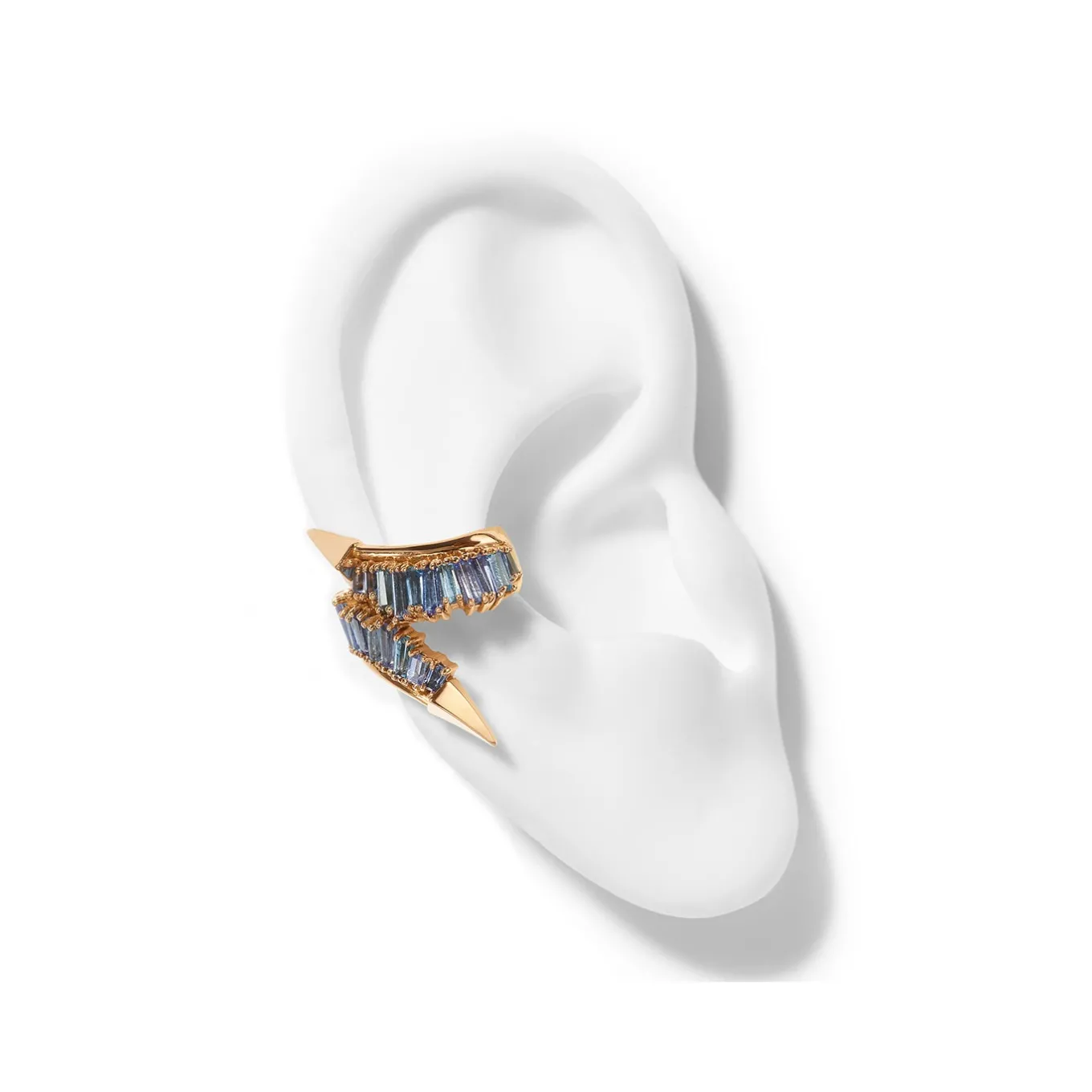twisting_ruched_ear_cuff__0-1.webp Twisting Ruched Ear Cuff - Tanzanite & Aquamarine
