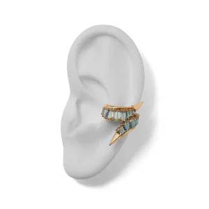 Twisting Ruched Ear Cuff - Blue Peruvian Opal & Aquamarine