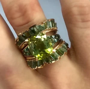 Wing Guard Ring - Green Tourmaline