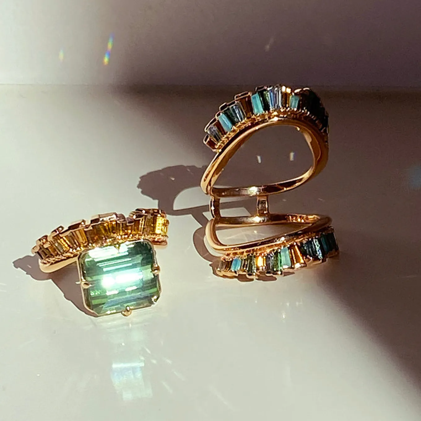 wing_guard_ring__green_to_3.webp Wing Guard Ring - Green Tourmaline, Golden Tourmaline, Aquamarine